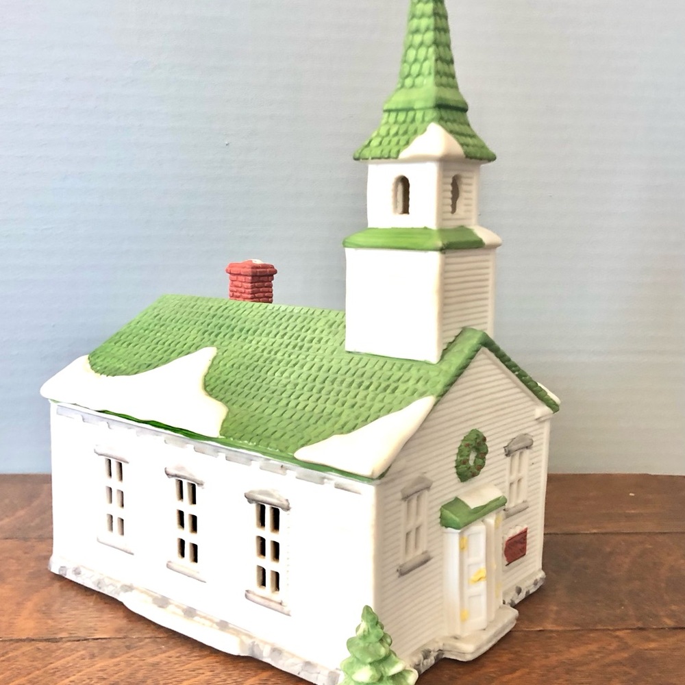 Dept 56 Ceramic Charming Holiday Church Figurine - White and Green